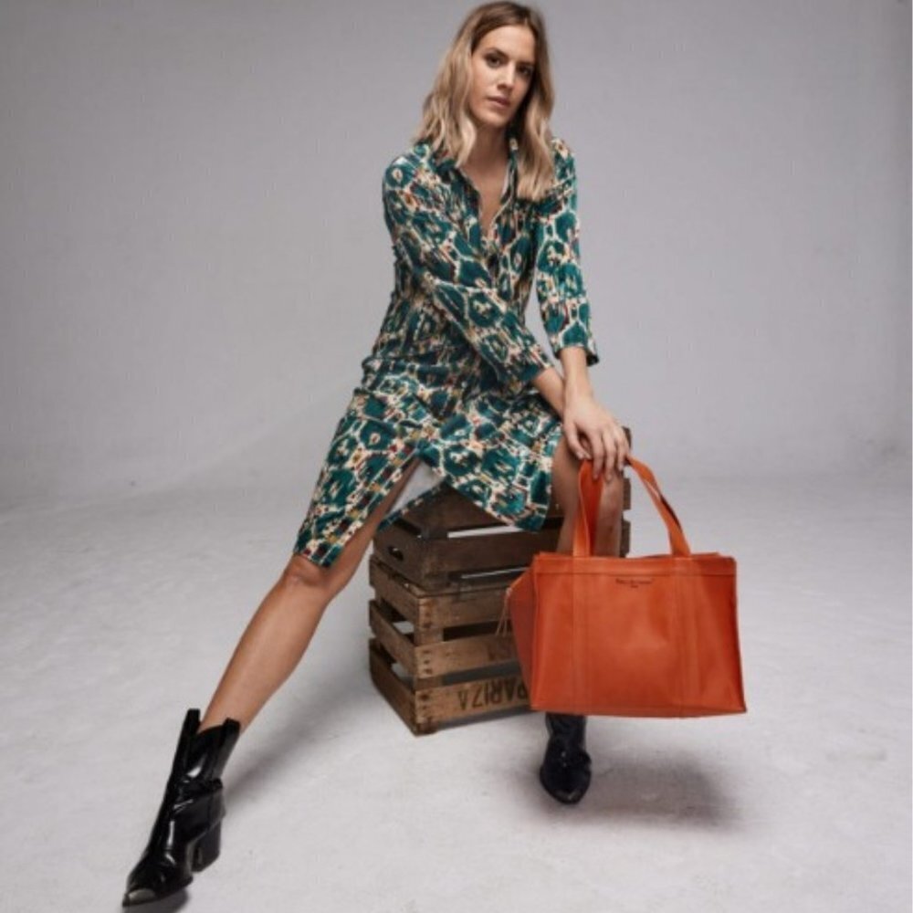 Stella Rittwagen Women's Green Dominant Print Buttoned Shirt Dress - OS
